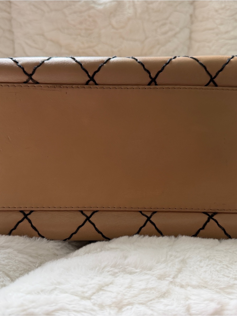Vintage CHANEL Surpique Tan Wild Stitch Quilted Calfskin Bowler Bag from Paris - Picture 11 of 12